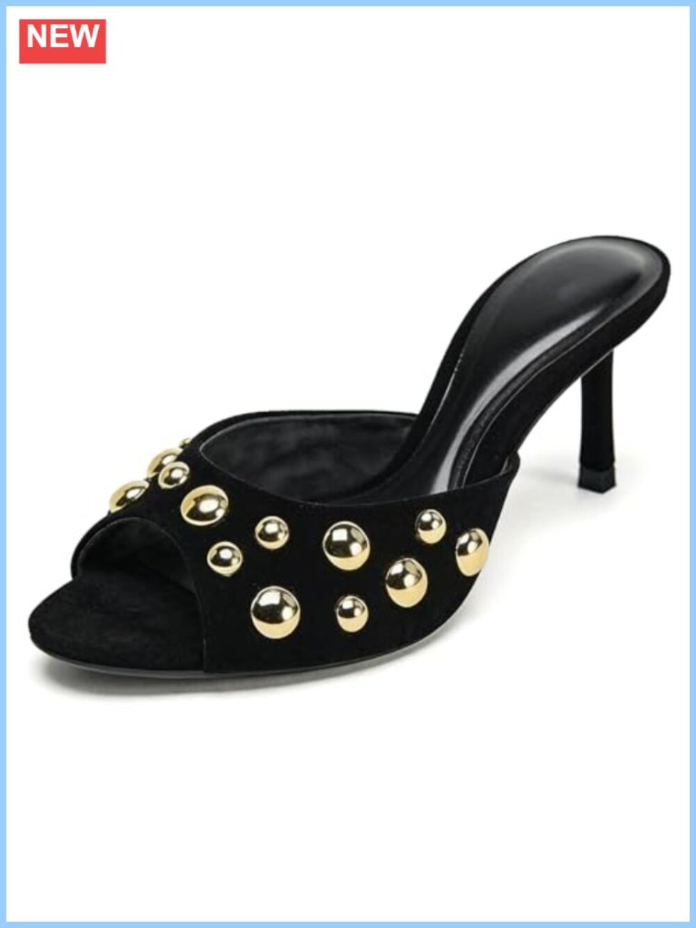 Suede Studded Peep Toe Stiletto Slingback Slide Heeled Sandals for Party Evening
